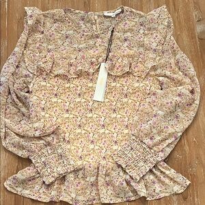 June & Hudson Floral Smocked Blouse - Cream and Pink size 1